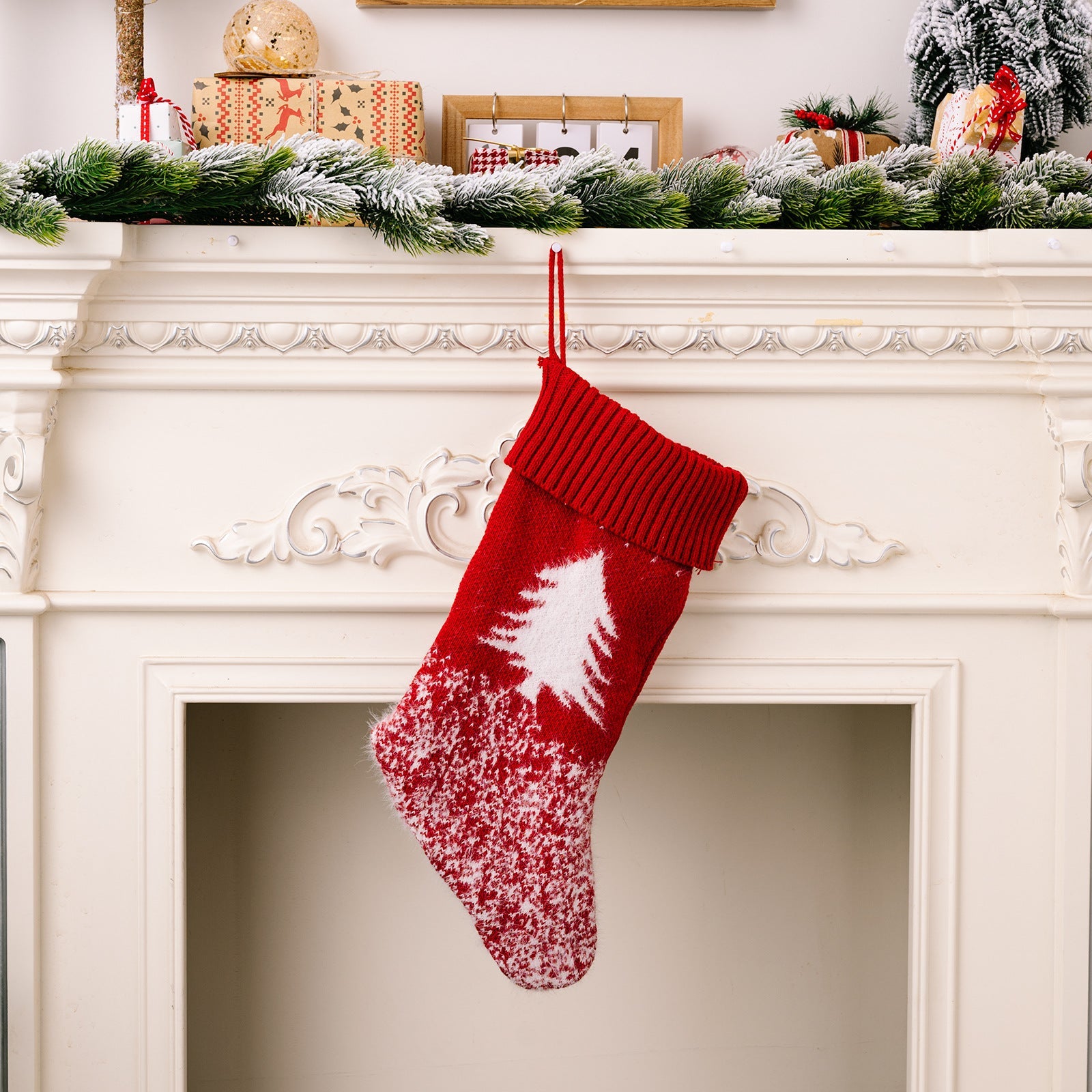 Christmas decoration products, knitted velvet, Christmas socks, snowflake red gift socks, gift bags - Korvel