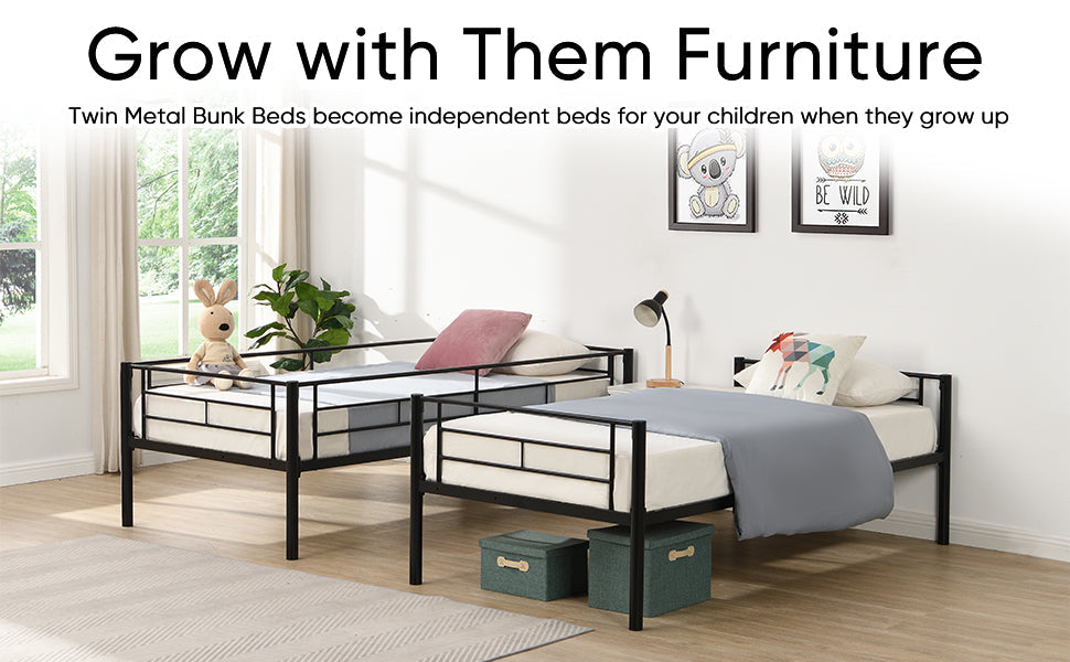 Premium Bunk Bed with Dual Ladders and Guardrail - Black