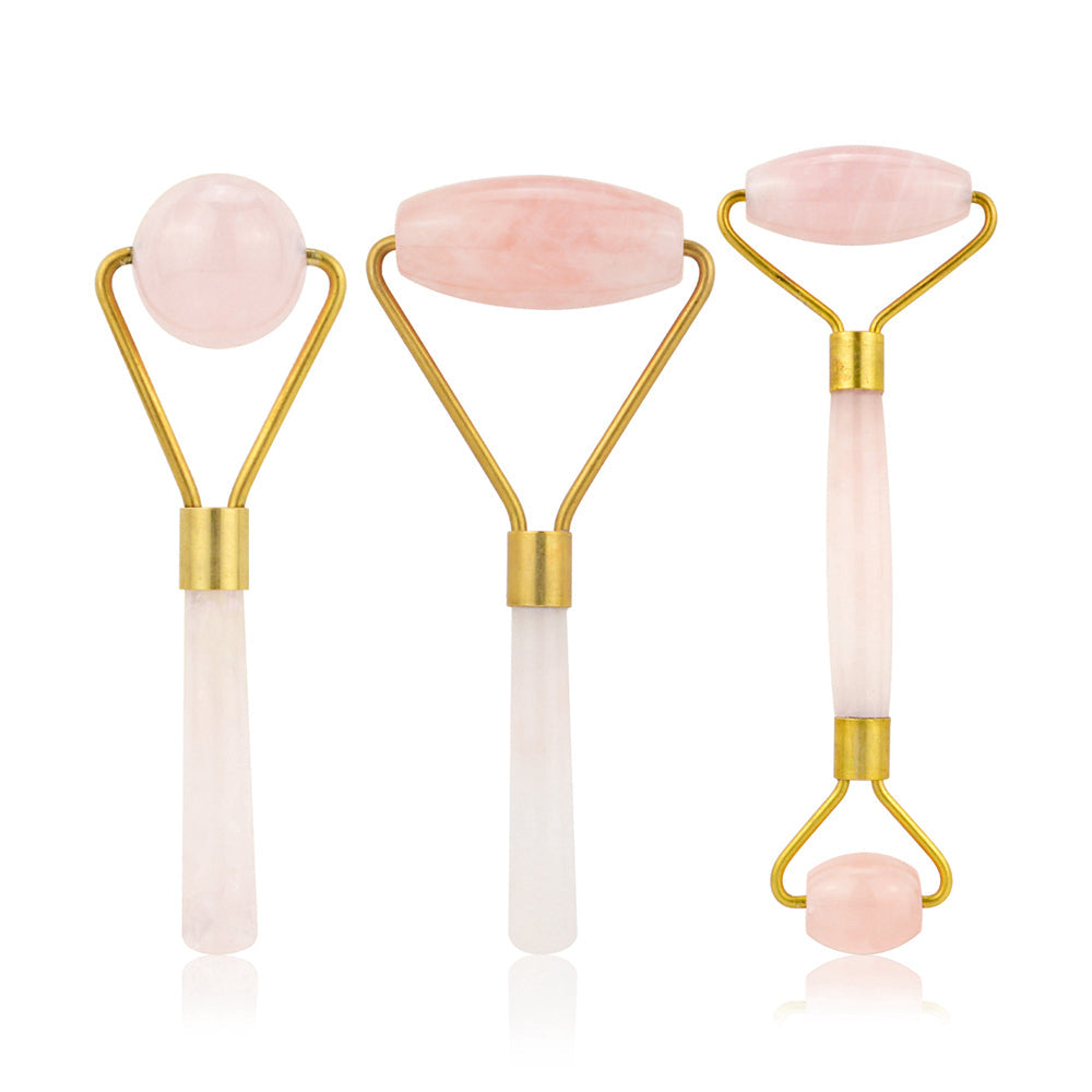 Natural Rose Quartz Facial Massage Crystal Stone Body Jade Massager Derma Roller Skincare Ice Roller Wrinkle Removal Beauty Tool - Korvel