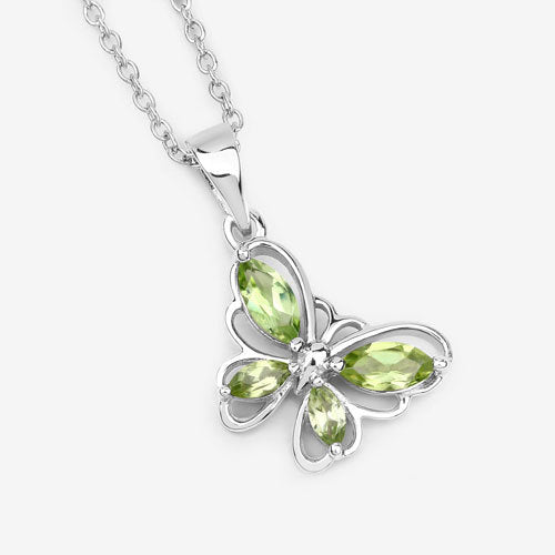 0.64 Carat Genuine Peridot .925 Sterling Silver Butterfly Pendant