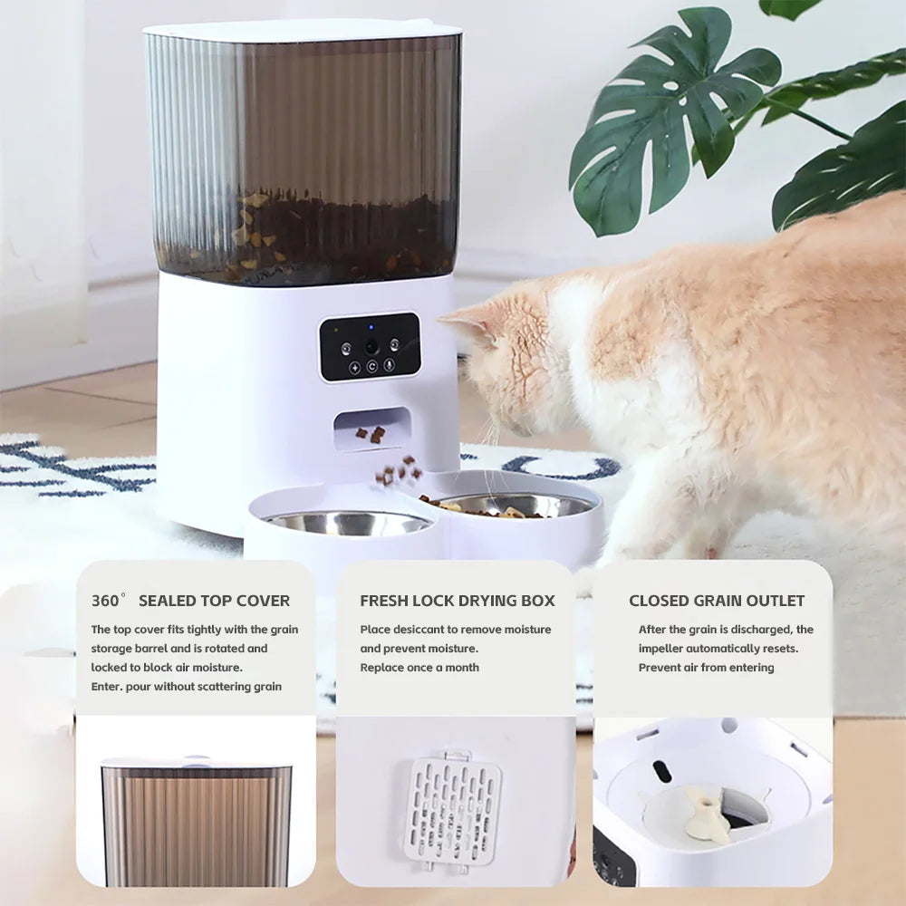 5L Double Bowls Smart Automatic Cat Feeder With Camera Cat Dry Food Video Dispenser Pet Smart Voice Recorder Auto Feeder For Dog - Korvel