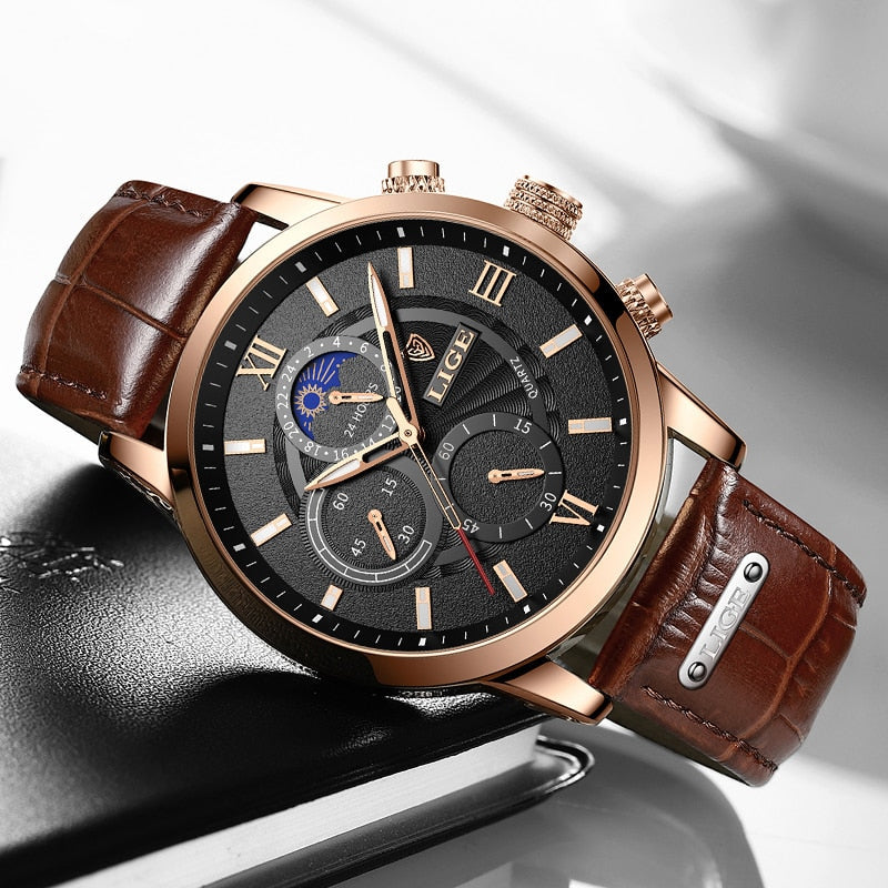 LIGE Men's Watches Top Brand Luxury Men Wrist Watch Leather Quartz Watch Sports Waterproof Male Clock Relogio Masculino+Box - Korvel