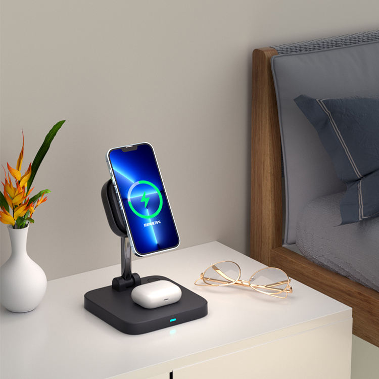3-in-1 magnetic wireless charger holder with cooling fan suitable for wireless charging of iPhone earphones and watches - Korvel
