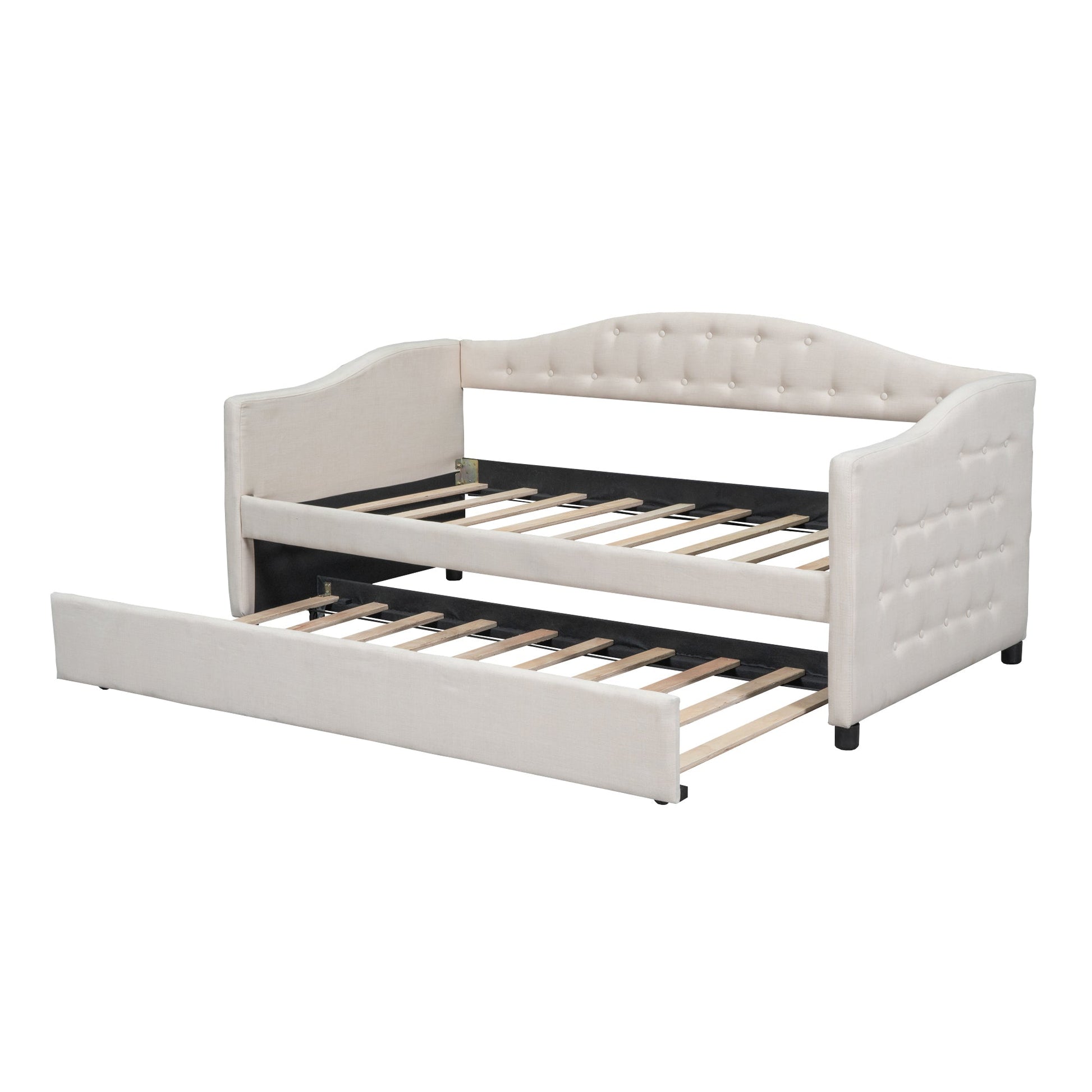 Upholstered Twin Size Daybed with Trundle, Beige - Korvel