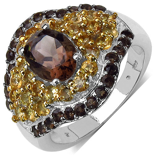 2.56 Carat Smoky Quartz & Citrine Sterling Silver Ring