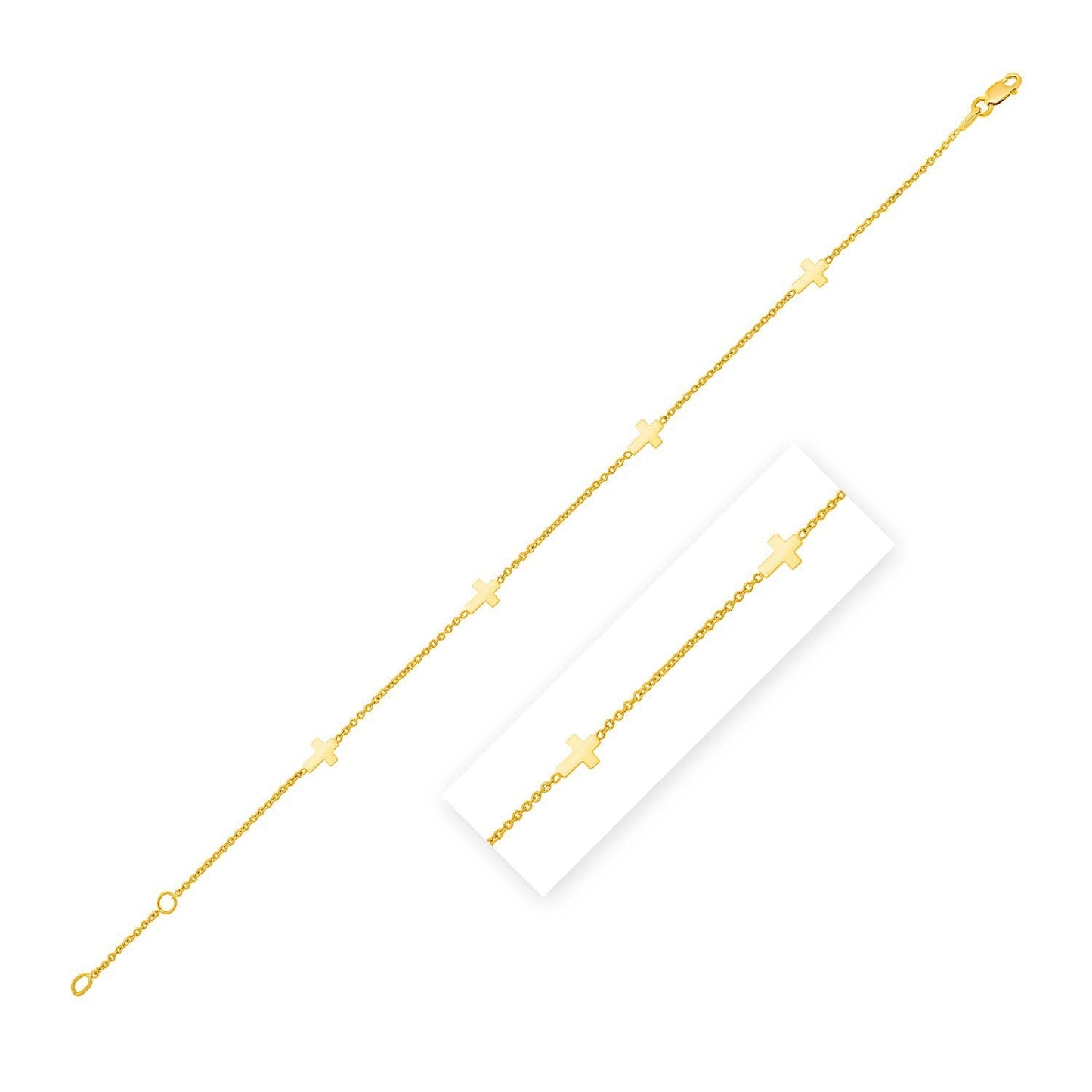 14k Yellow Gold Polished Station Cross Anklet