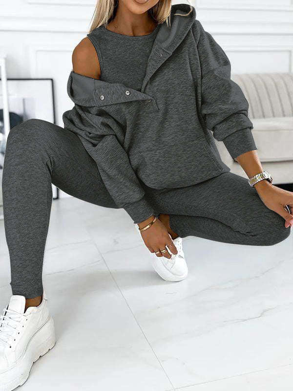 Ensemble de sport pour femmes en 3 pièces avec sweat à capuche et pantalons