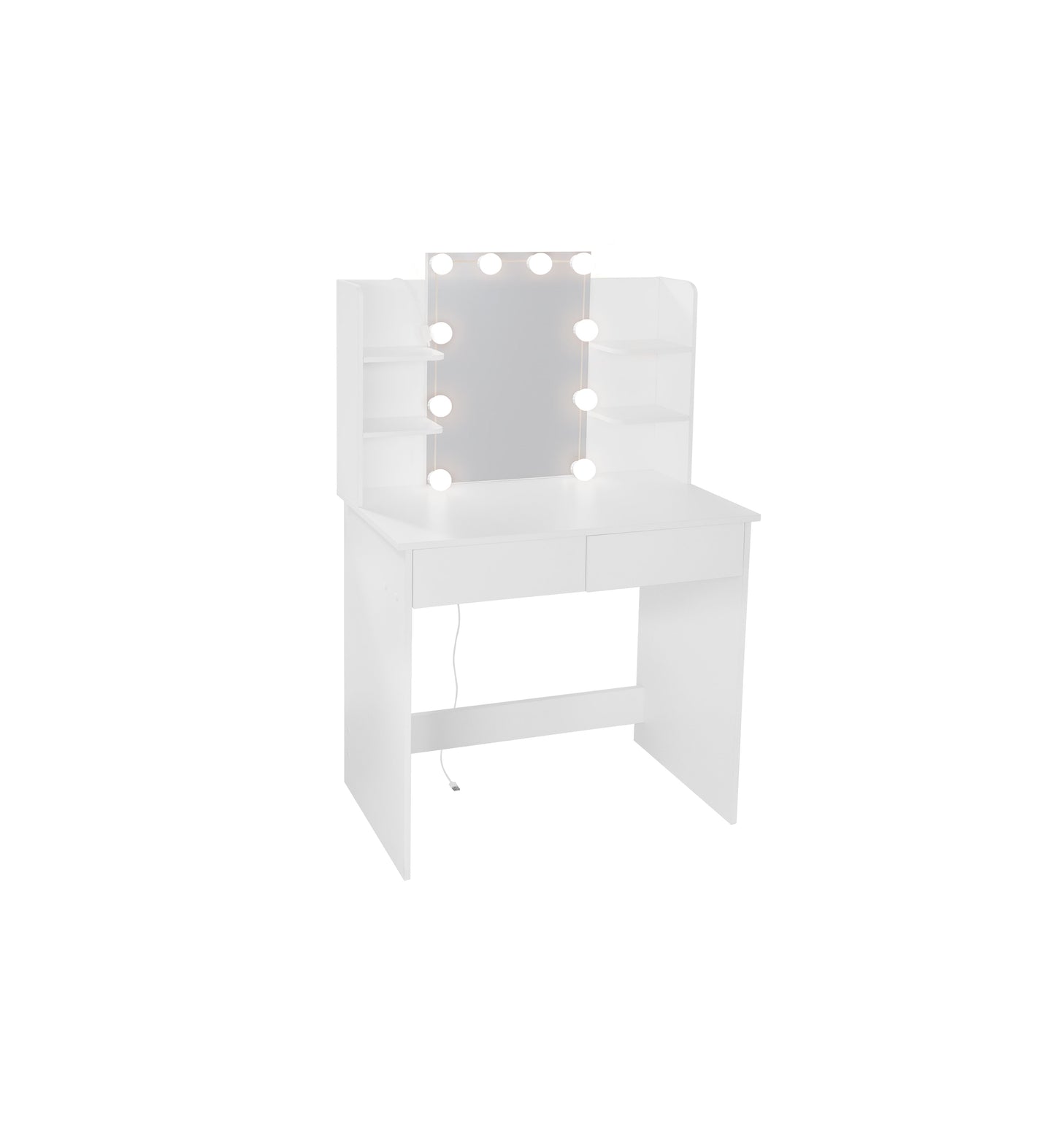 Makeup Vanity Desk With LED Lighted Mirror ,Dressing Table Set With 2 Large Drawers 10 LED Light ,White Color - Korvel