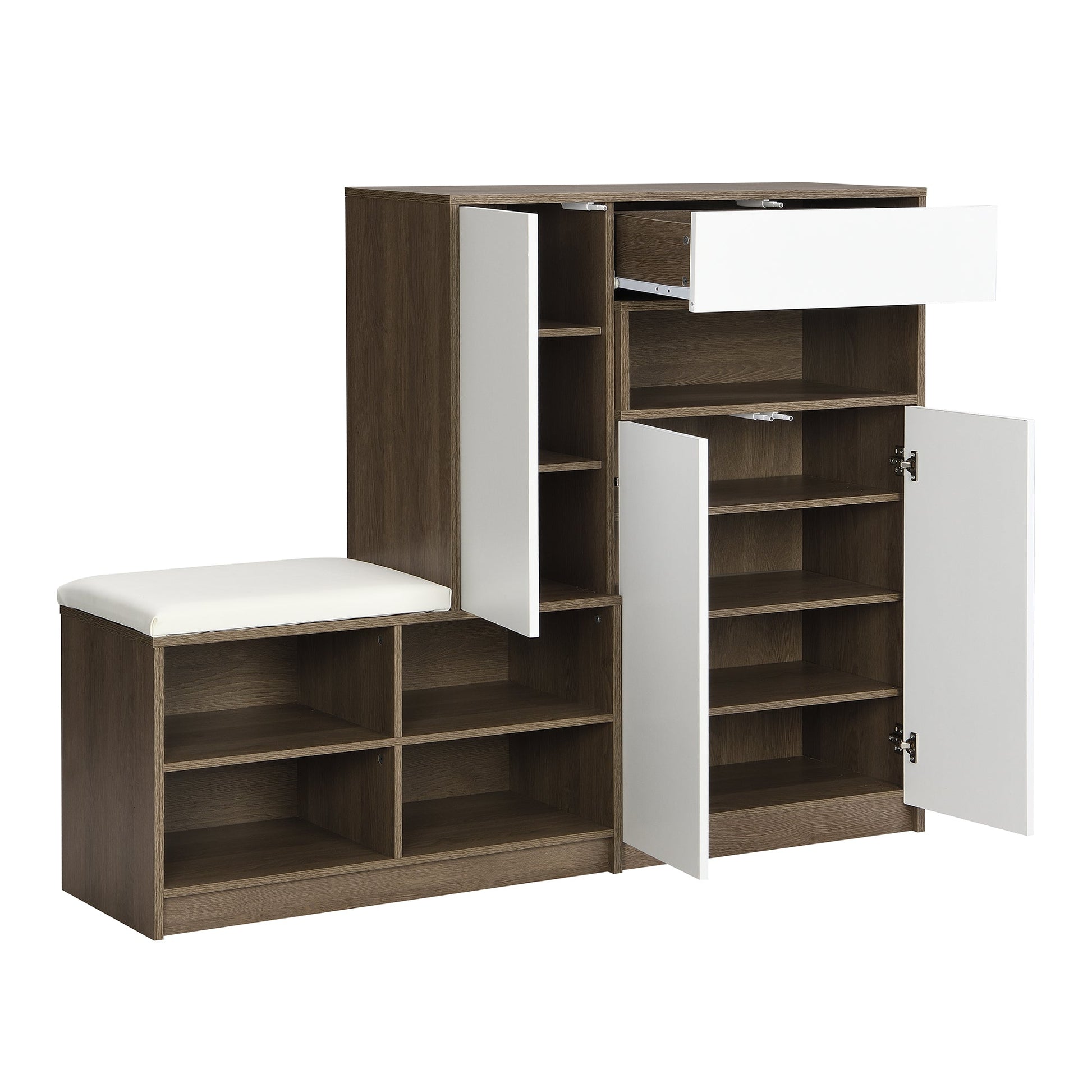 ON-TRANS 2-in-1 shoe storage platform and shoe cabinet, with soft cushioned seats and adjustable shelves, white - Korvel