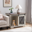 Farm kennel Flat noodles furniture with sliding barn door, farm wooden kennel end table, dog house with removable partition - Korvel