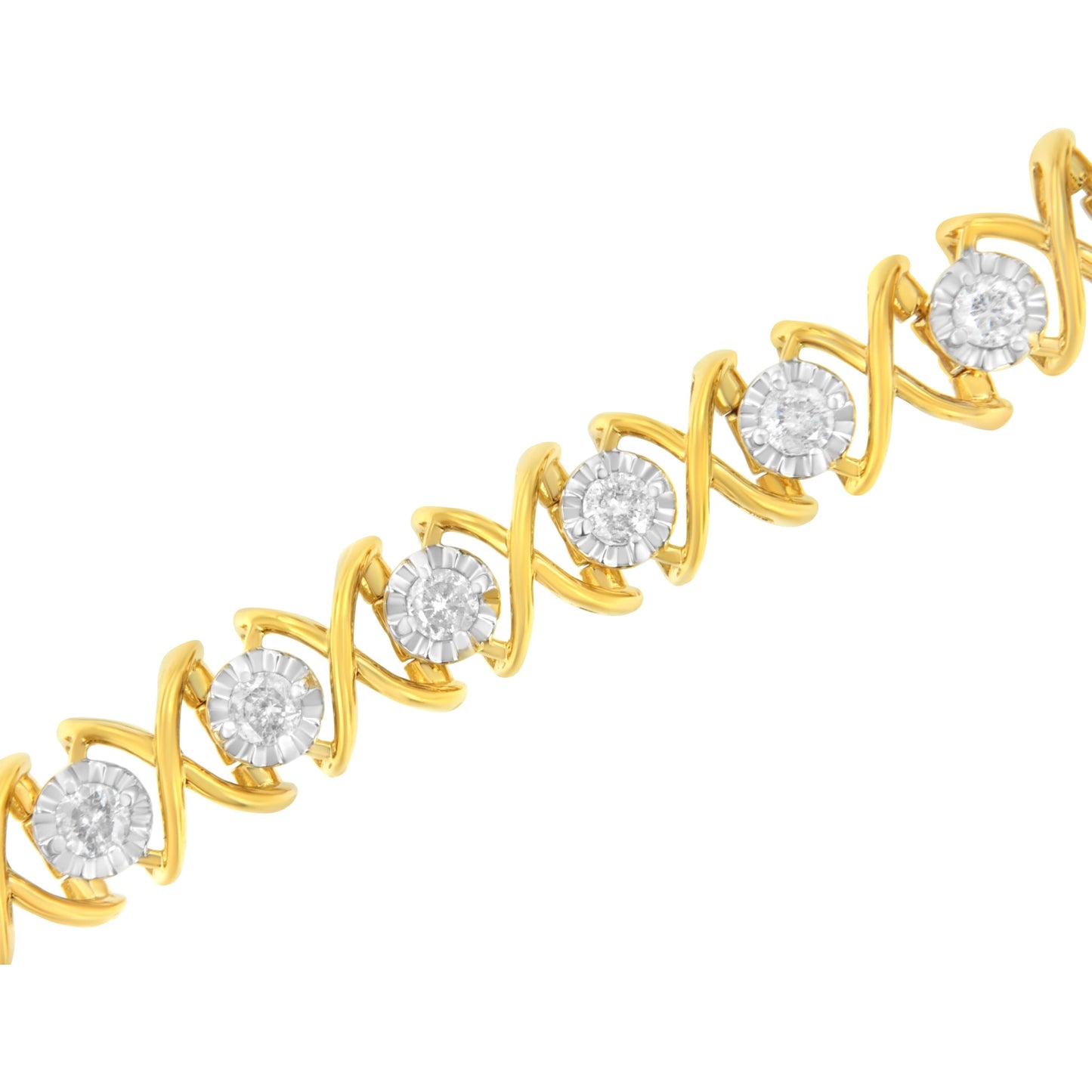 10K Yellow Gold Plated Sterling Silver Diamond XOXO Bracelet - Size 7.25"