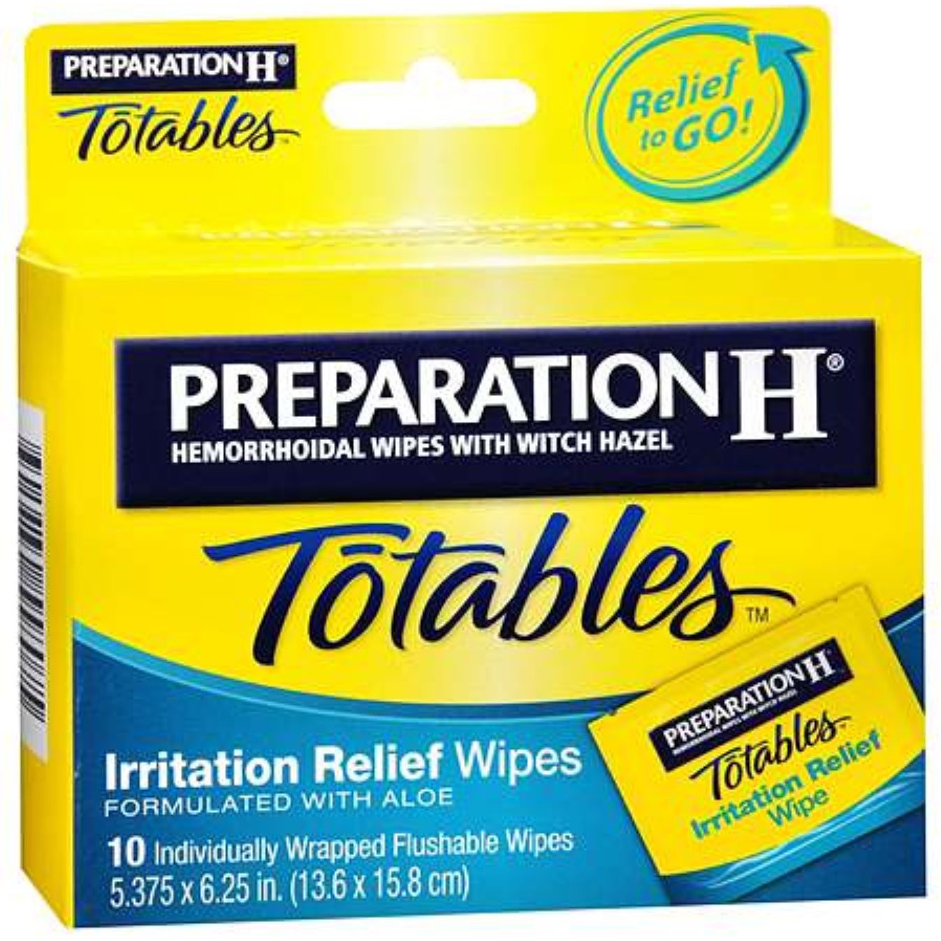 Lingettes hémorroïdales Preparation H avec Aloe - Force maximale, 10 unités