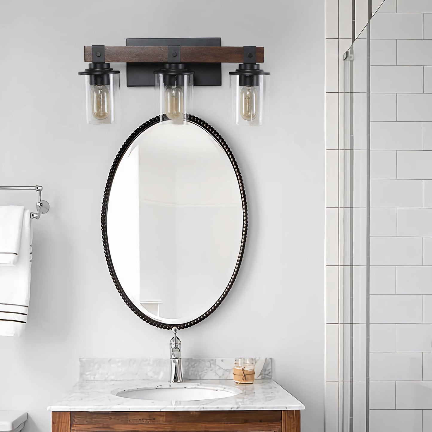 Applique de salle de bain rustique à 3 lumières de style ferme