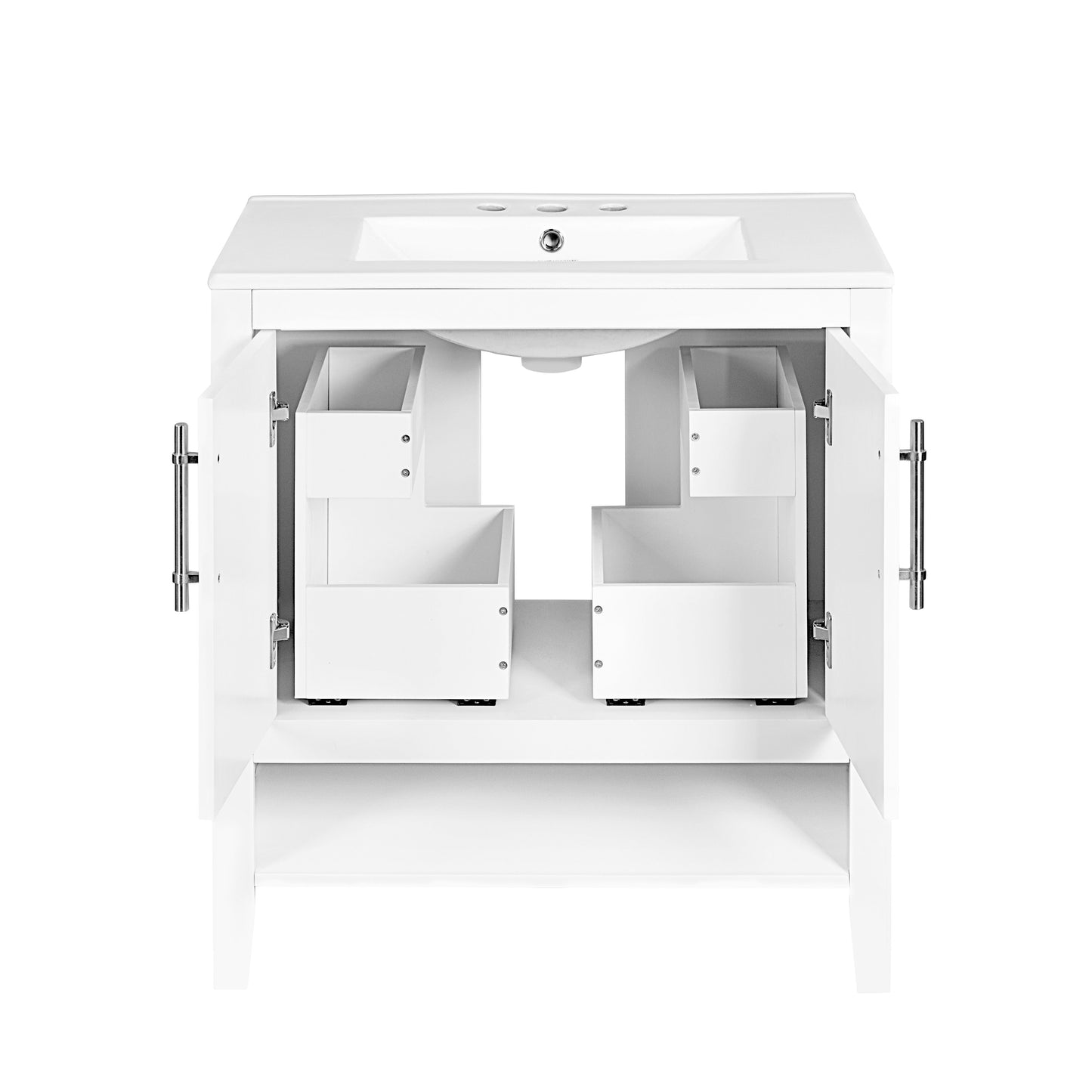 30" Bathroom Vanity with Sink  Multi-functional Bathroom Cabinet with Doors and Drawers Solid Frame and MDF Board, White - Korvel