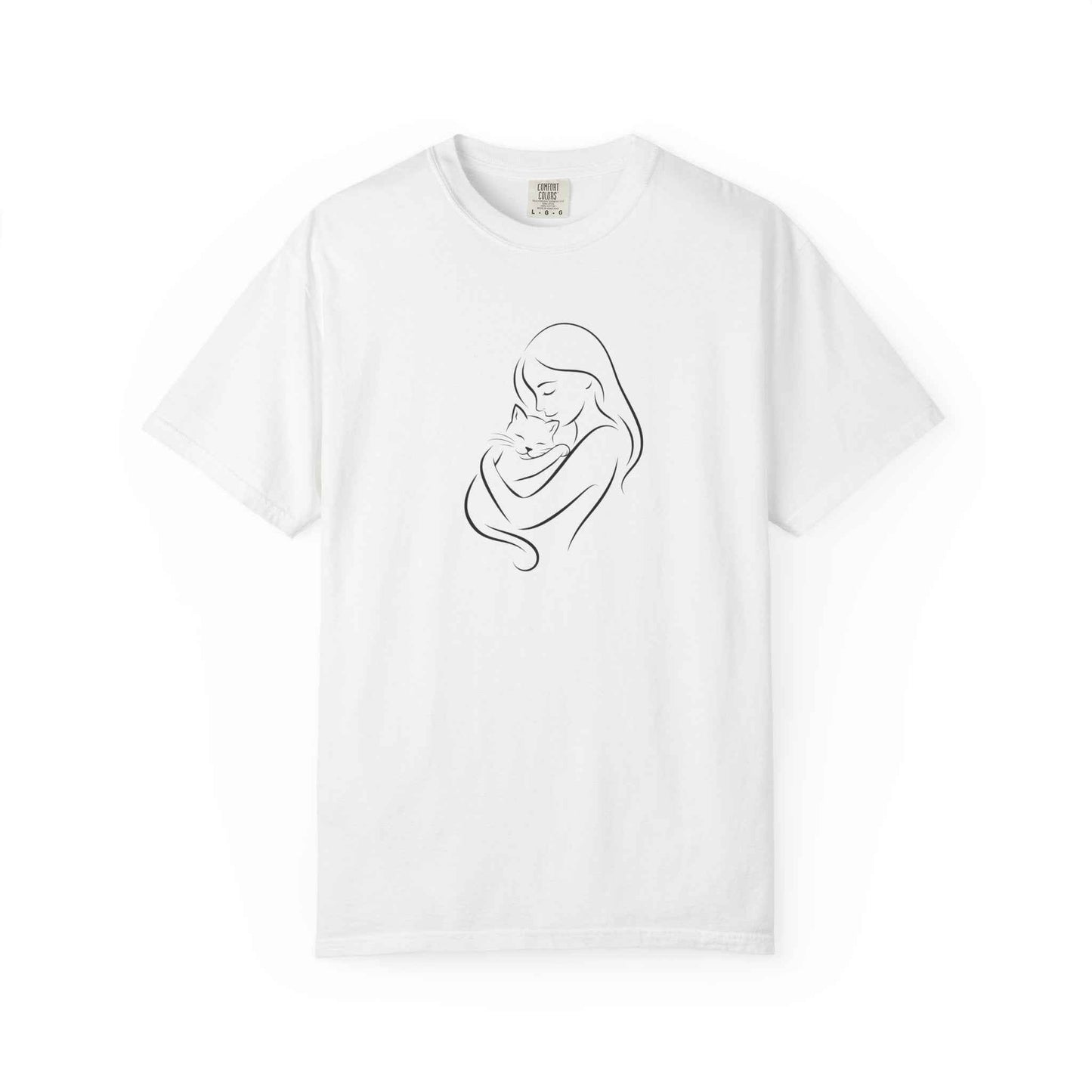 Camiseta Madre y Gato Abrazo | Camiseta Minimalista de Arte Lineal para Mamás de Gatos