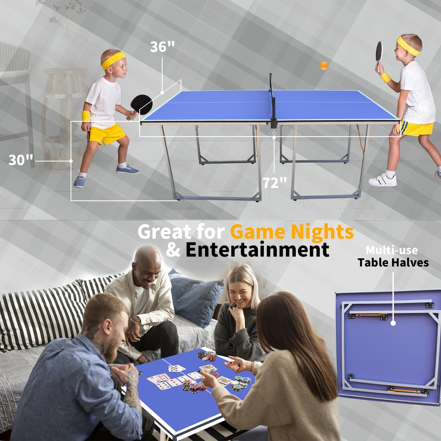 6ft Foldable Portable Table Tennis Table Set