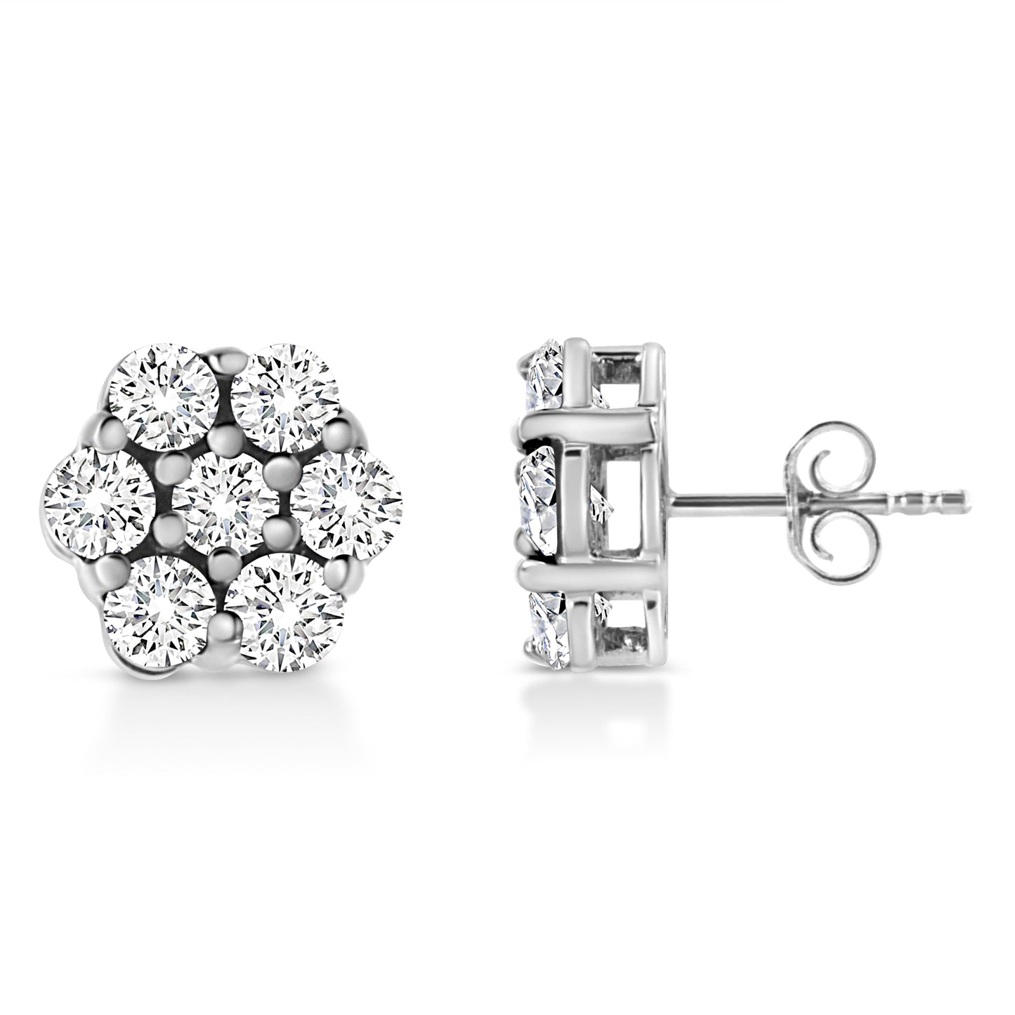 14K White Gold Diamond Flower Stud Earrings - 1/2 Cttw