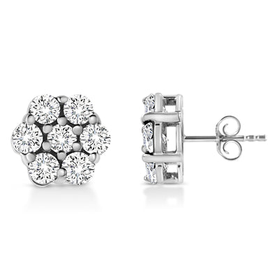 Pendientes de Stud de Flor de Diamante en Oro Blanco de 14K - 1/2 Cttw
