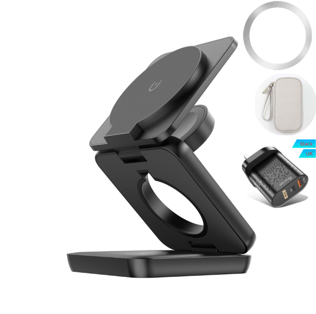 Three-in-one wireless charger foldable magnetic wireless charger suitable for Apple mobile phone wireless charger mobile phone stand desktop - Korvel