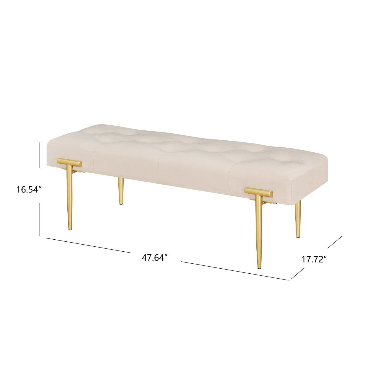 48'' Modern Ottoman Bench Velvet Bench Upholstered Footrest With Gold Metal Legs And Padded Seat For Bedroom Living Room - Korvel