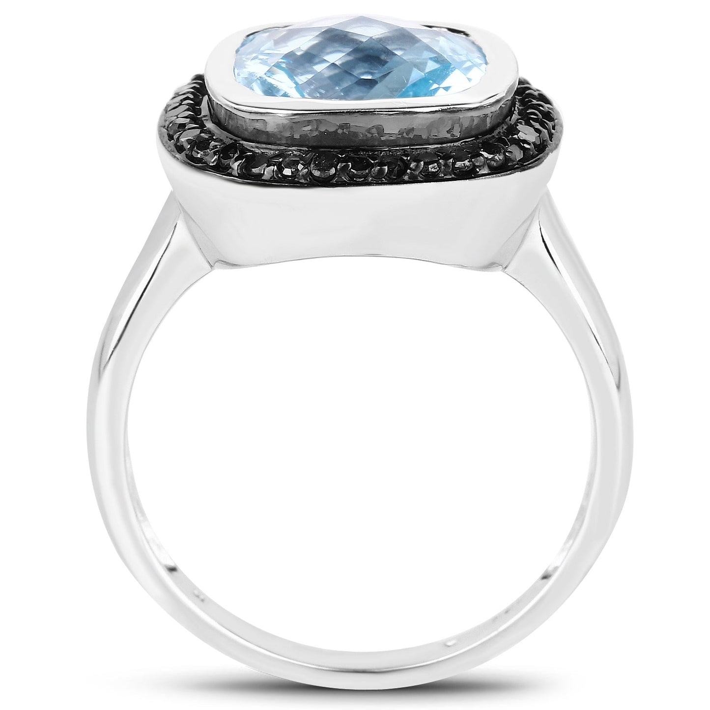 5.23 Carat Swiss Blue Topaz & Black Diamond Sterling Silver Ring