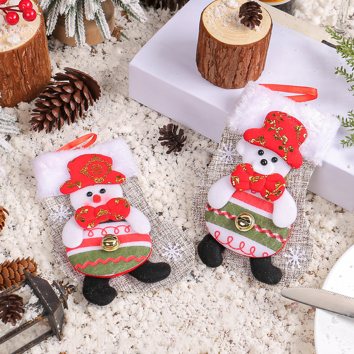 Christmas Doll Socks Cartoon Plush Christmas Socks Christmas Tree Pendant Santa Claus Snowman Candy Gift Bag - Korvel