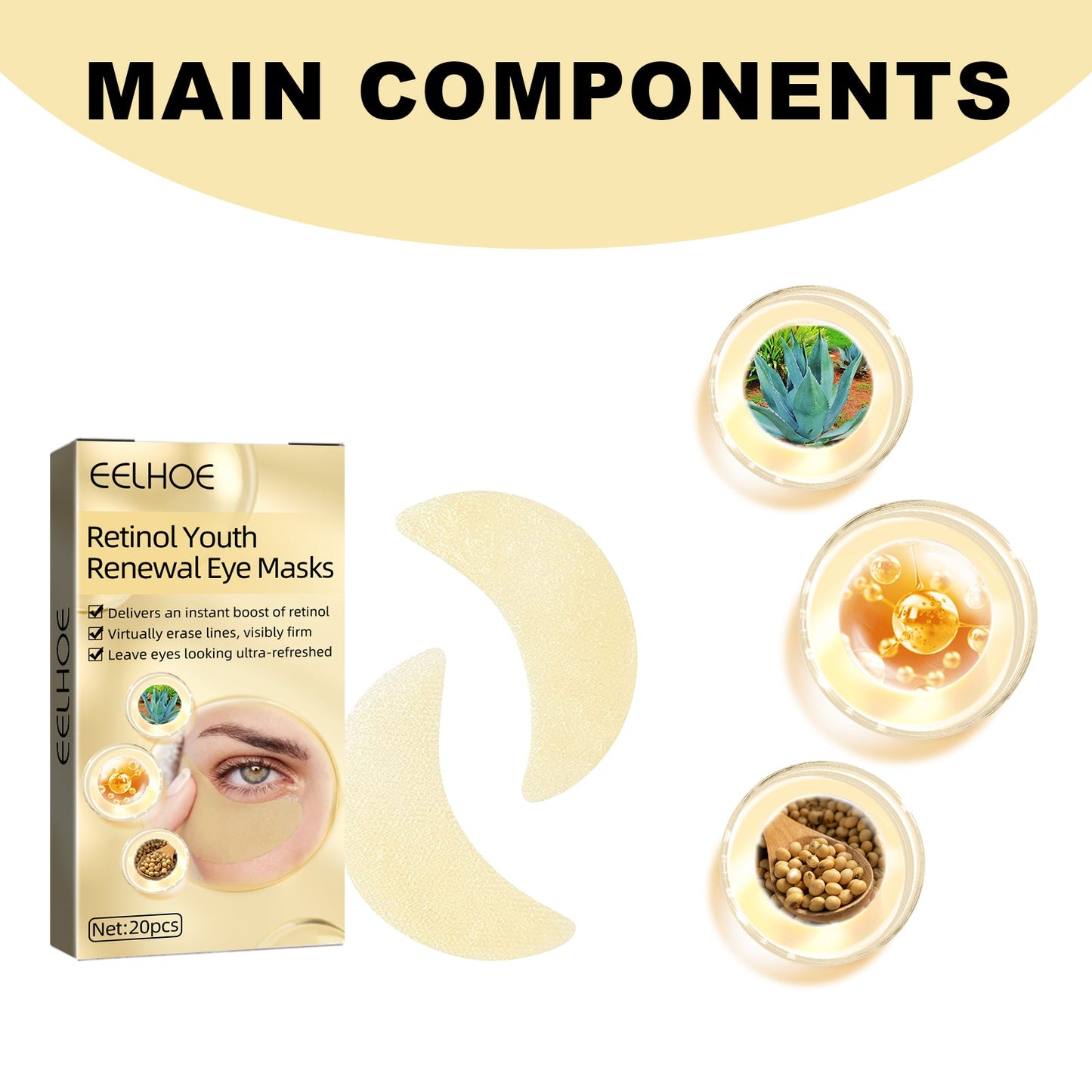 Retinol Eye Mask, Lightening And Lifting Fine Lines Around Eyes Repair Dark Circles And Eye Bags Moisturizing Eye Mask - Korvel