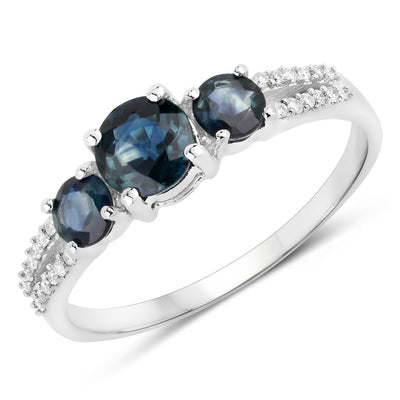 1.08 Carat Blue Sapphire and Diamond 14K White Gold Ring