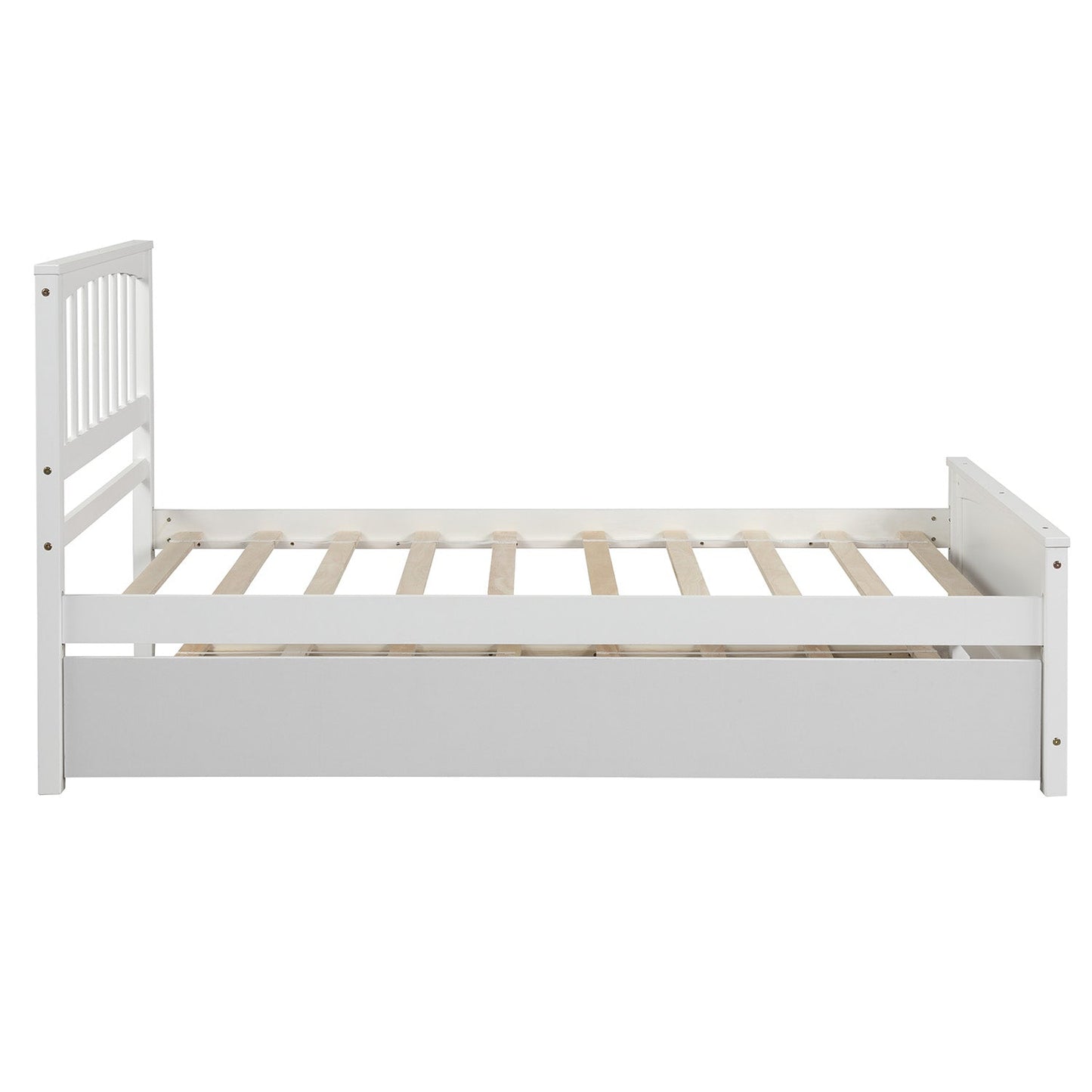 Twin size Platform Bed with Trundle White - Korvel