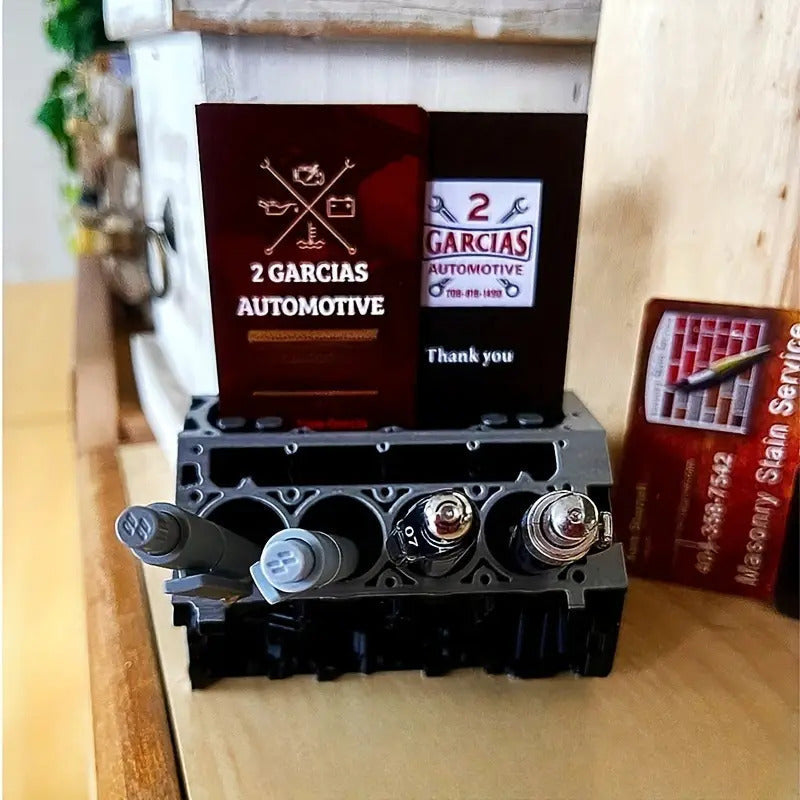 Engine Block Desk Organizer: Stylish Business Card Holder
