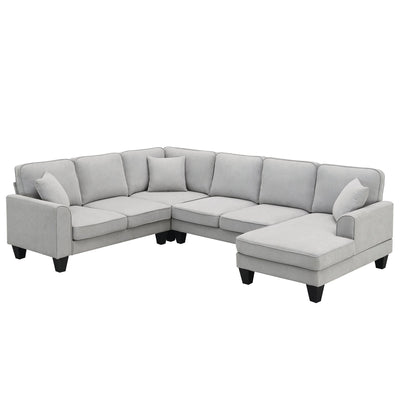 [VIDEO provided] [New] 108*85.5" Modern U Shape Sectional Sofa 7 Seat Fabric Sectional Sofa Set - Korvel