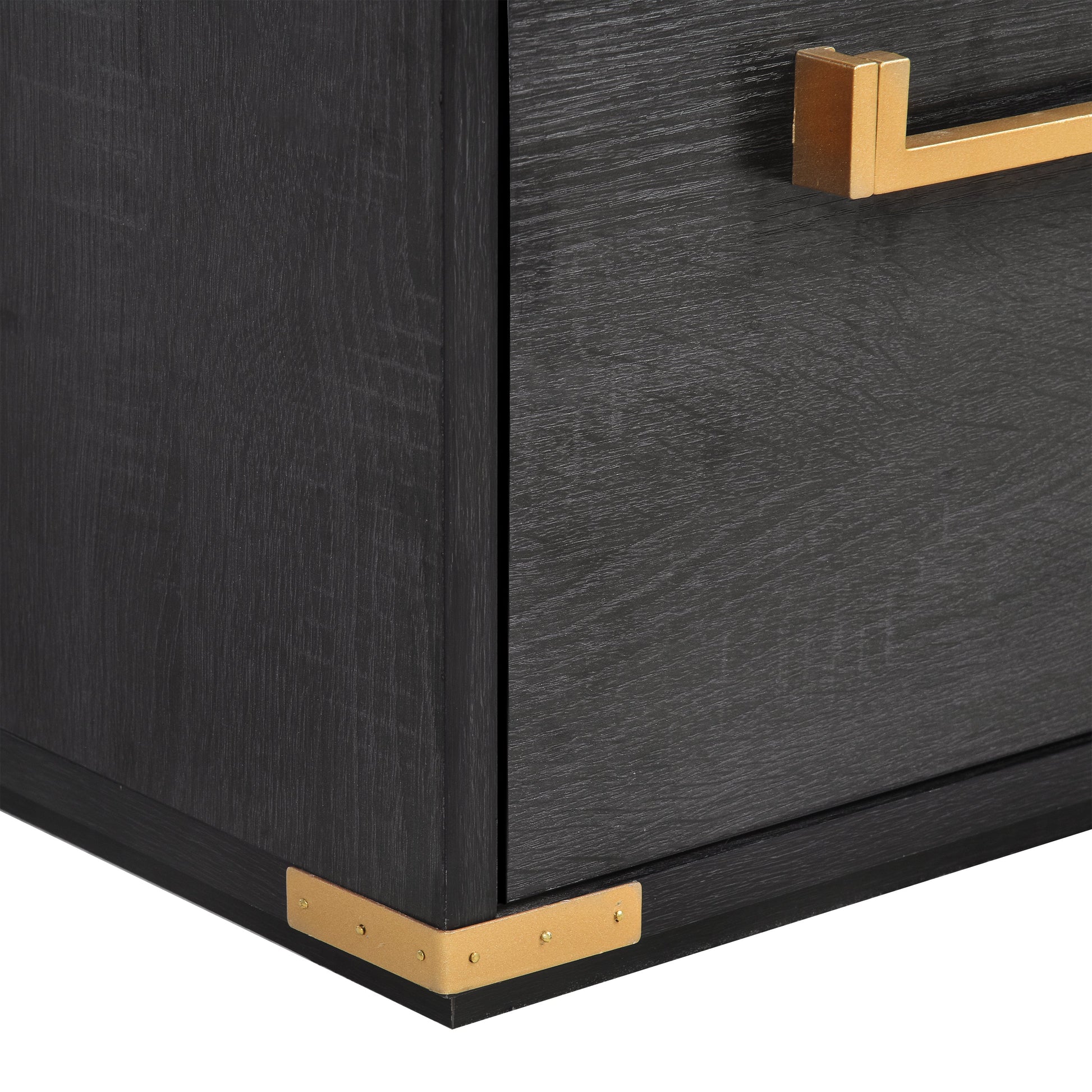 70 inch classic and traditional executive desk with metal trim, writing desk with 2 file drawers, USB ports, and sockets, black - Korvel