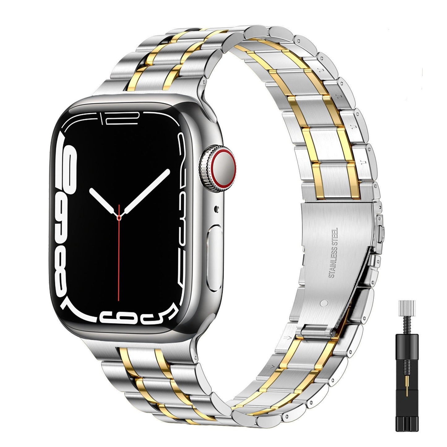 Suitable For Apple Watch S 3 4 5 iwatch S 7 8 9 Stainless Steel Metal Fine Steel Watch Chain With Five Beads - Korvel