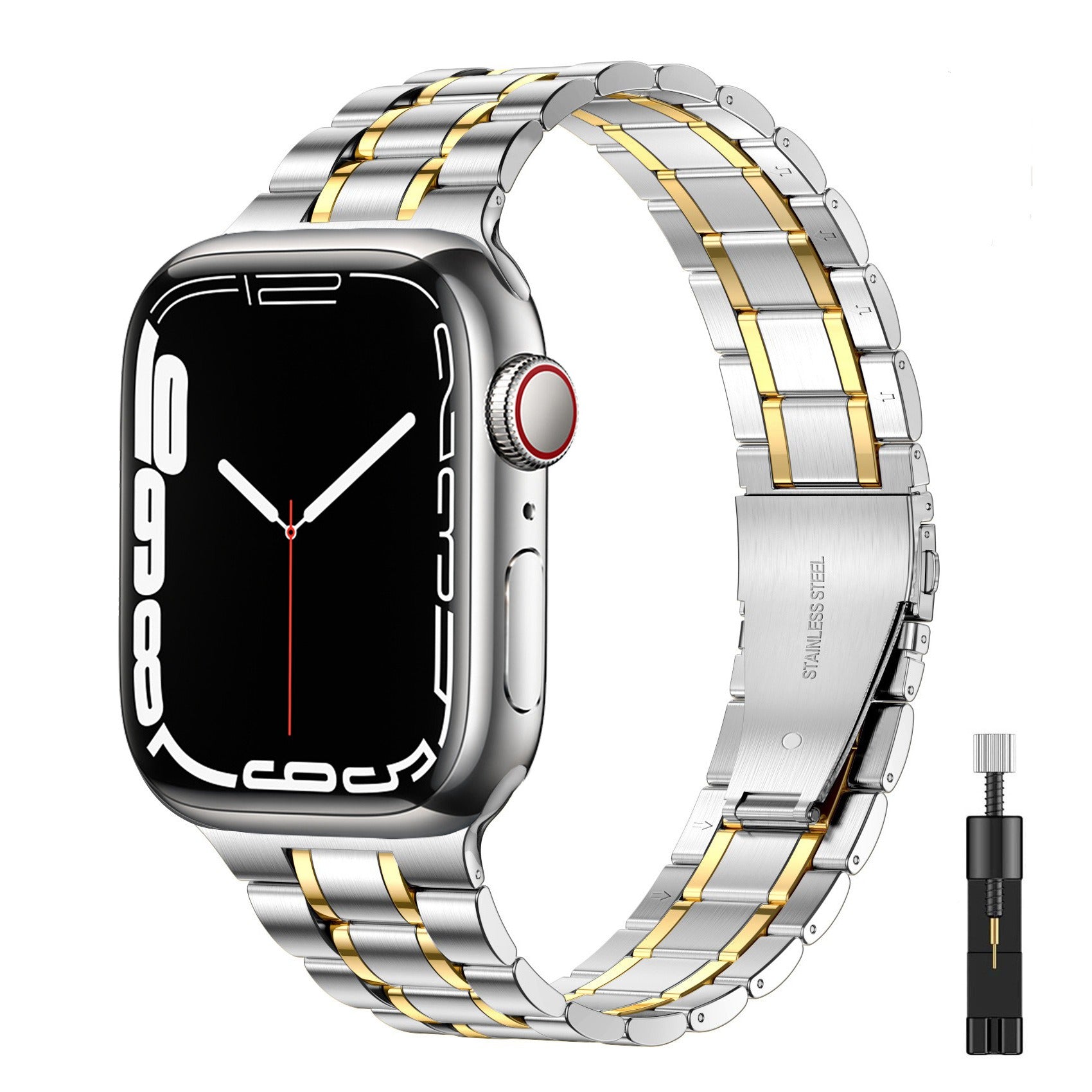 Suitable For Apple Watch S 3 4 5 iwatch S 7 8 9 Stainless Steel Metal Fine Steel Watch Chain With Five Beads - Korvel