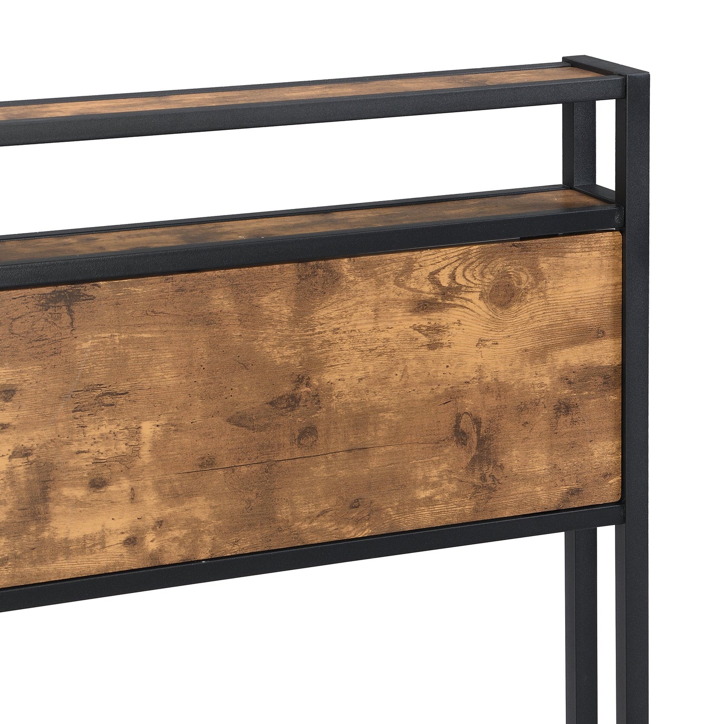 Queen Size Metal Platform Bed Frame with Wooden Headboard and Footboard with USB LINER - Korvel