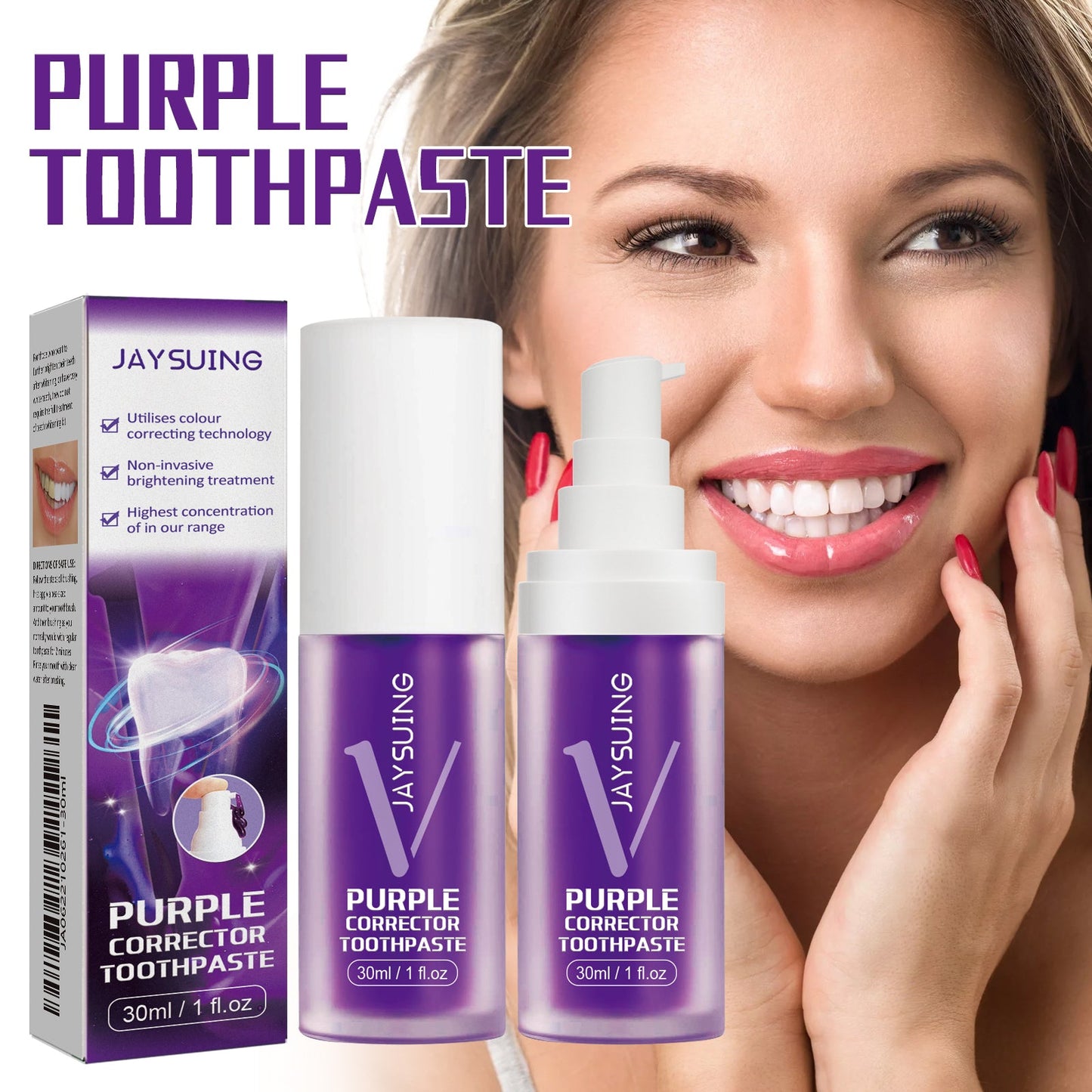Purple Brightening White Toothpaste, Cleaning Stains Fresh Breath Brightening And Whitening Teeth Toothpaste - Korvel