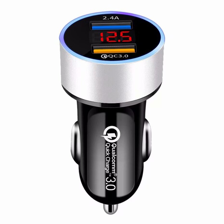 Cargador de coche USB dual QC3.0 con pantalla LCD