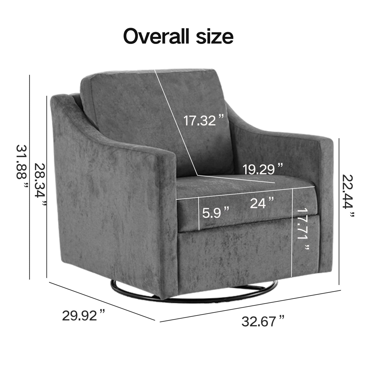 Fauteuil pivotant large avec coussin doux - Fauteuil moderne gris