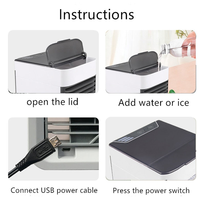 USB Mini Portable Air Conditioner Humidifier Purifier 7 Colors Light Desktop Air Cooling Fan Air Cooler Fan for Office Home - Korvel