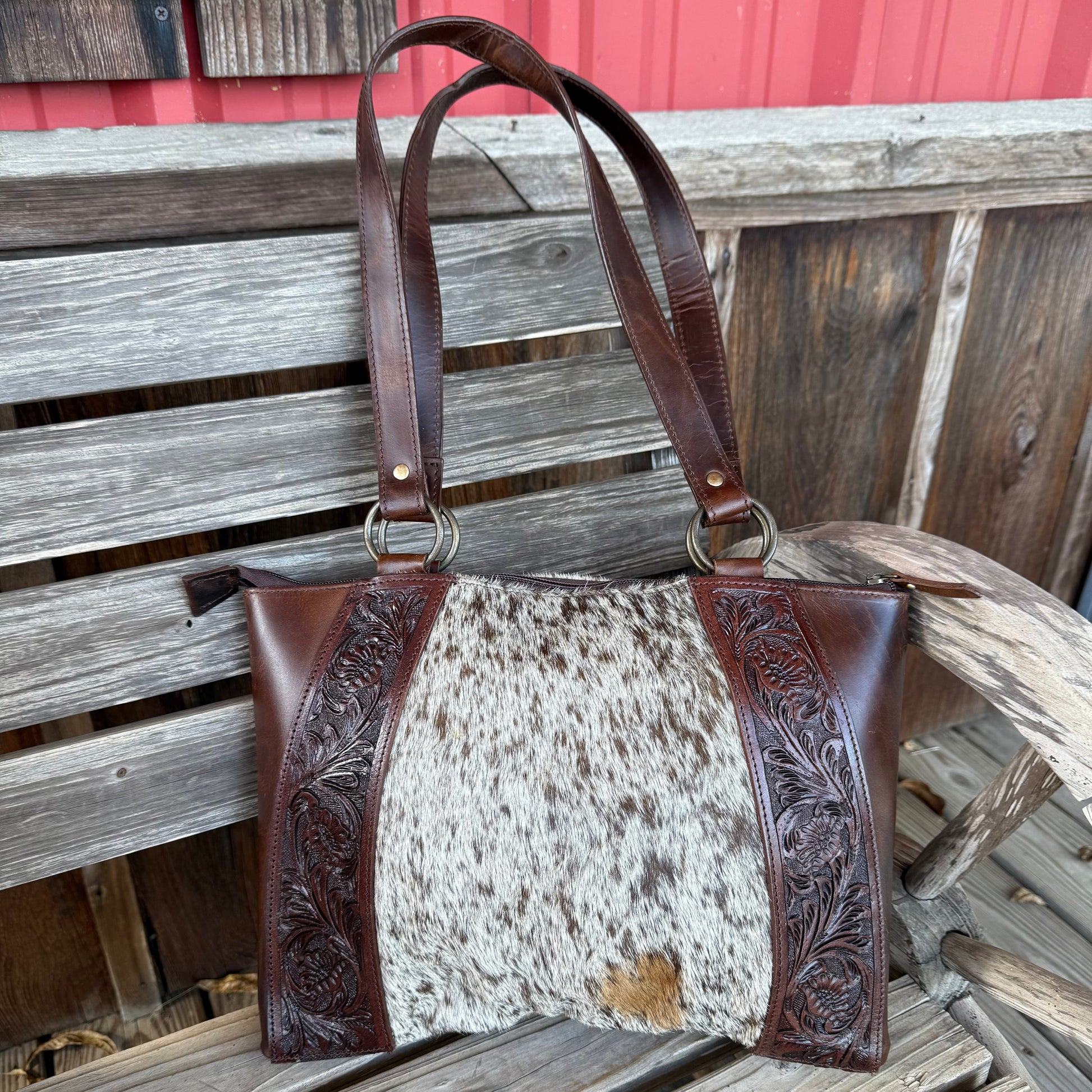Chic Floral Embellished Cowhide Tote Bag - Korvel