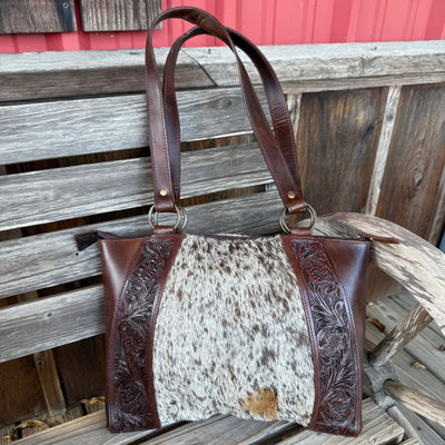 Chic Floral Embellished Cowhide Tote Bag - Korvel