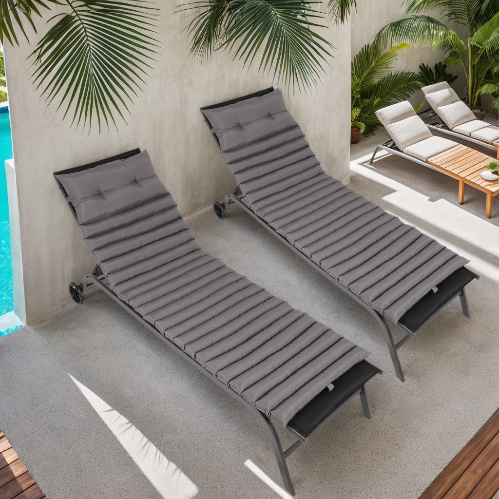 2PCS Set Outdoor Lounge Chair Cushion Replacement Patio Funiture Seat Cushion Chaise Lounge Cushion-GREY - Korvel