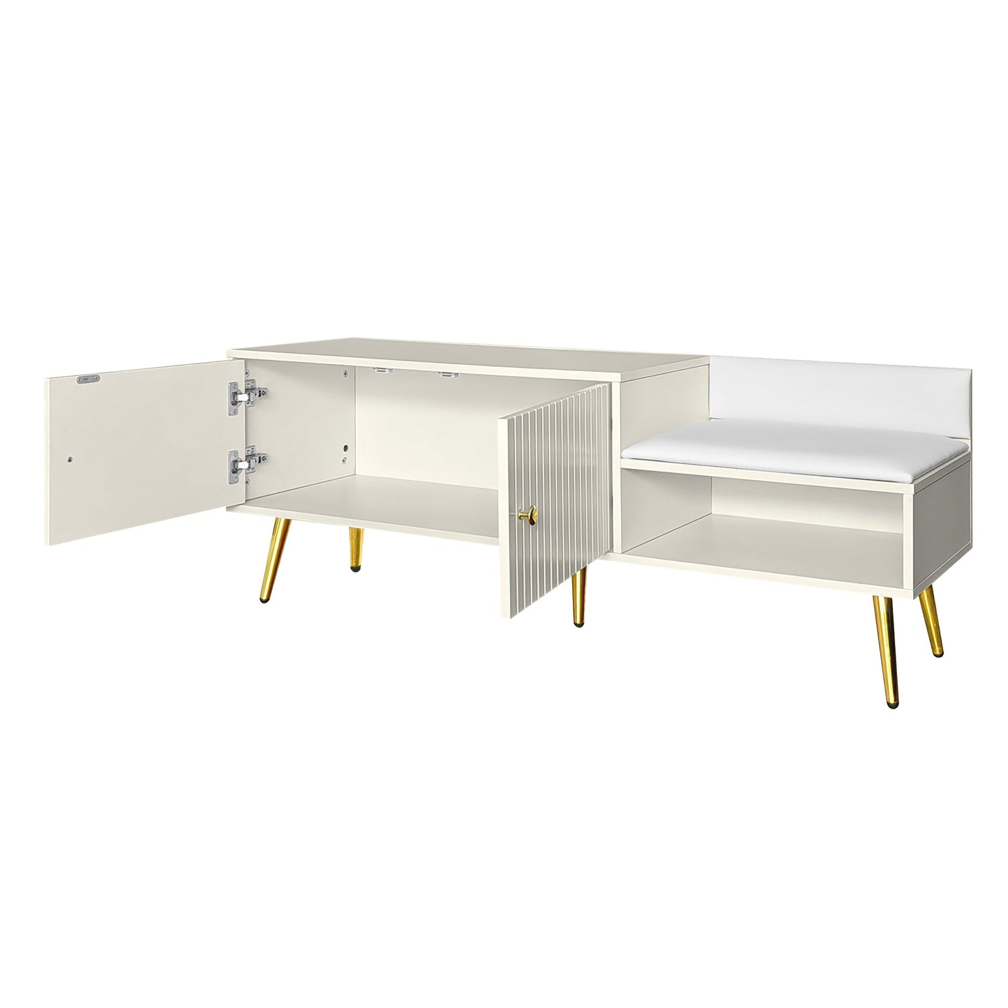 Modern Shoe Storage Bench with Hidden Storage and Upholstered Cushions for Bedside, Living Room and Entryway ((Antique White) - Korvel
