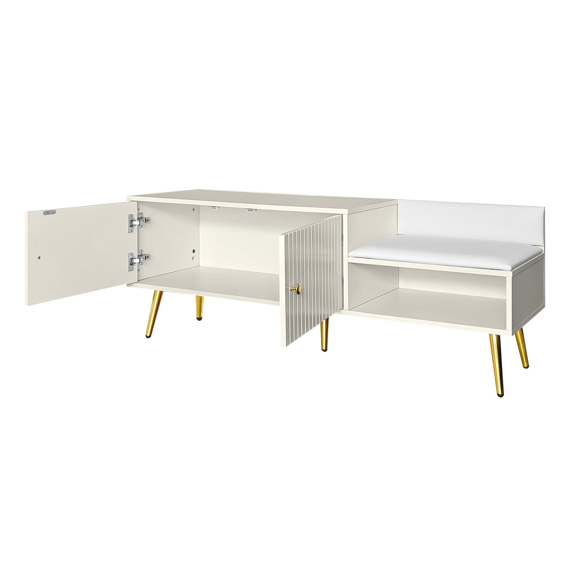 Modern Shoe Storage Bench with Hidden Storage and Upholstered Cushions for Bedside, Living Room and Entryway ((Antique White) - Korvel