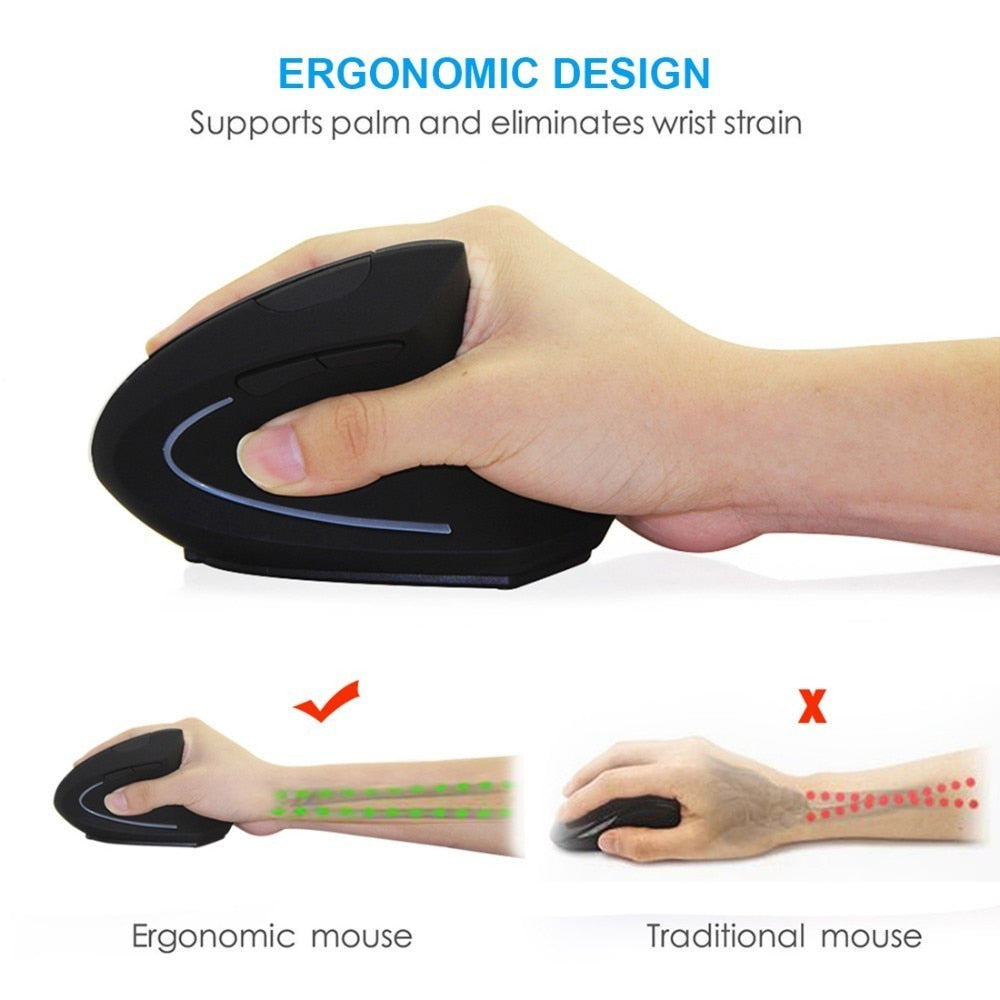 Wireless Mouse Ergonomic Optical 2.4G 800/1200/1600DPI Colorful Light Wrist Healing Vertical Mouse - Korvel