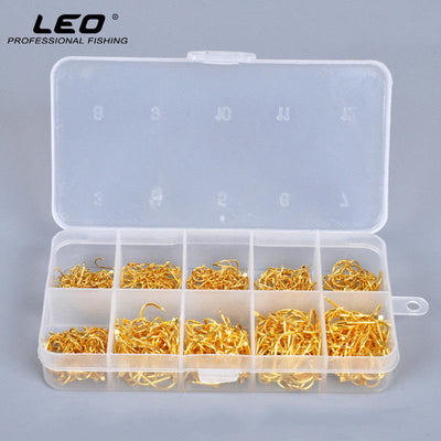 LEO 500pcs Golden Fishing Hooks - Multiple Sizes, Anti-Corrosion