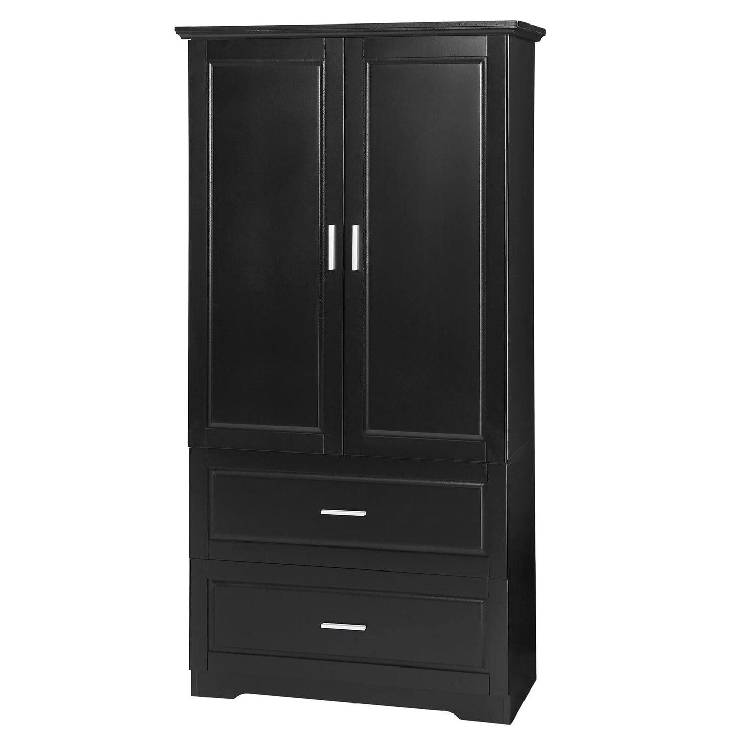 Tall Bathroom Storage Cabinet, Cabinet with Two Doors and Drawers, Adjustable Shelf, MDF Board, Black - Korvel