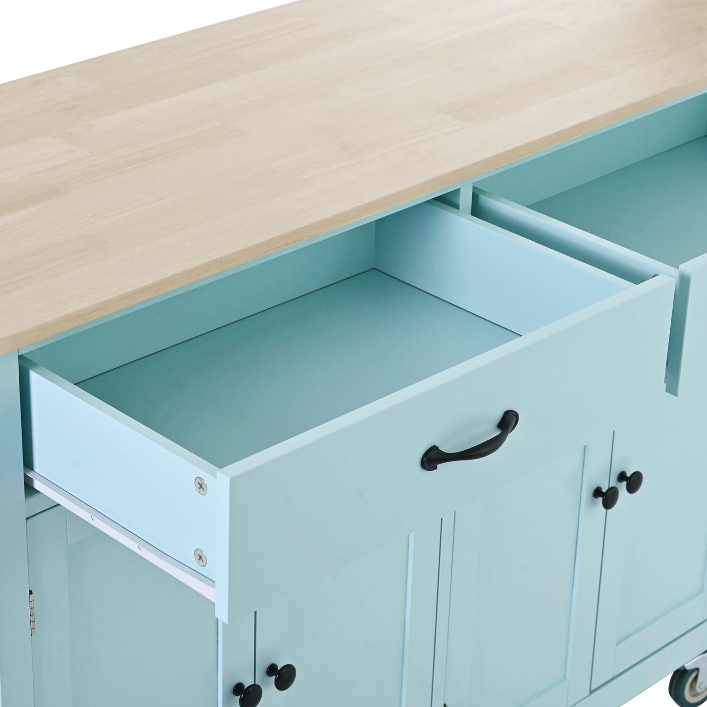 Mint Green Kitchen Island Cart with 4 Doors and Drawers