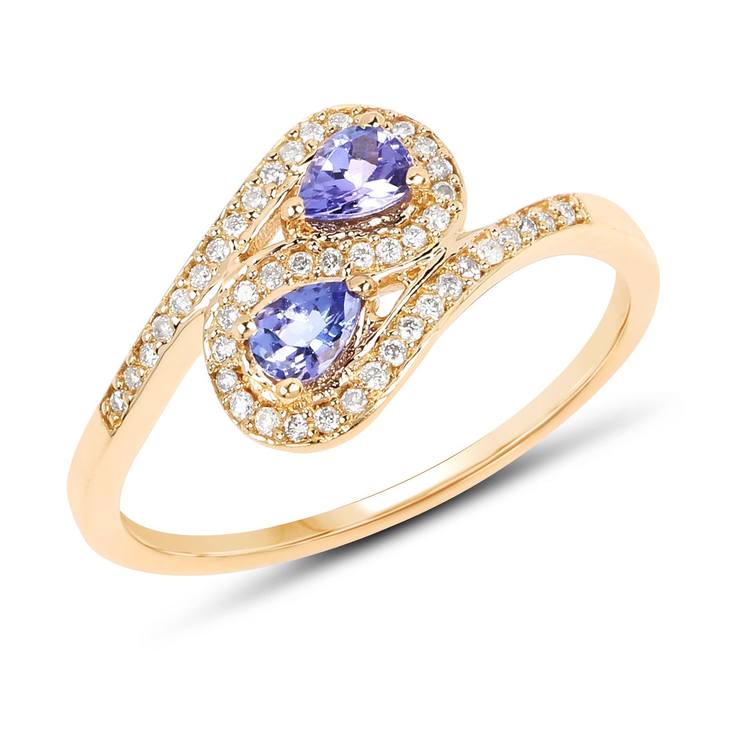 Anillo de 0.42 quilates de tanzanita genuina y diamantes blancos en oro amarillo de 14 quilates