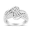 Bague Bypass en Or Blanc 10K avec Diamants Ronds et Baguette - Taille 6